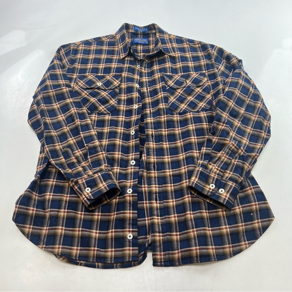 Pendleton men’s brown blue flannel button down shirt M L86-19 - Picture 2 of 5
